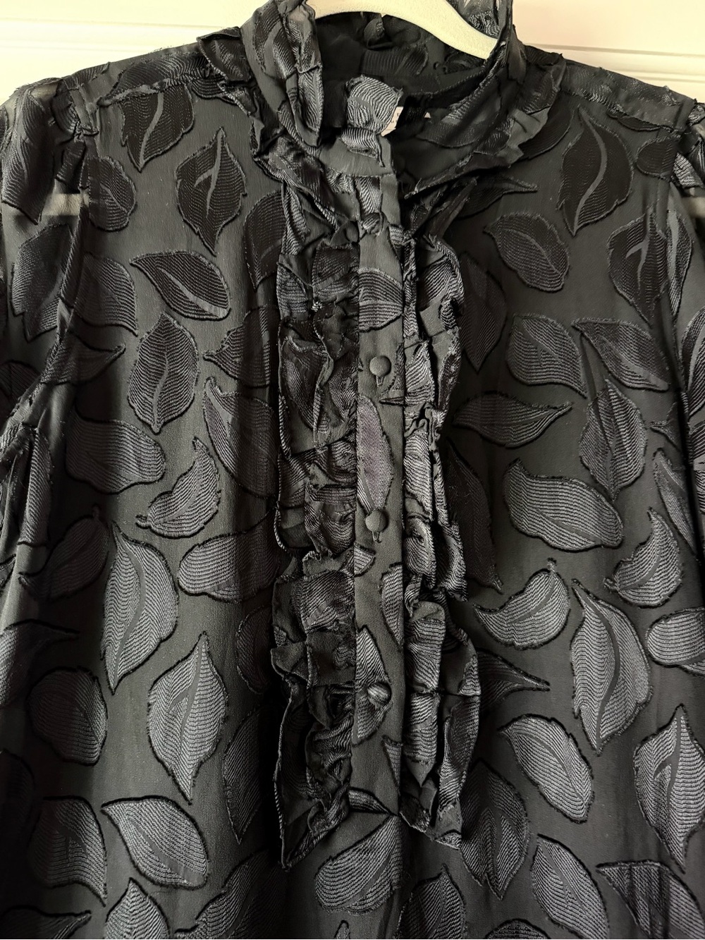 NWOT Equipment Silk Blend Black Ruffle-Front Long Sleeve Dress - Picture 3 of 6